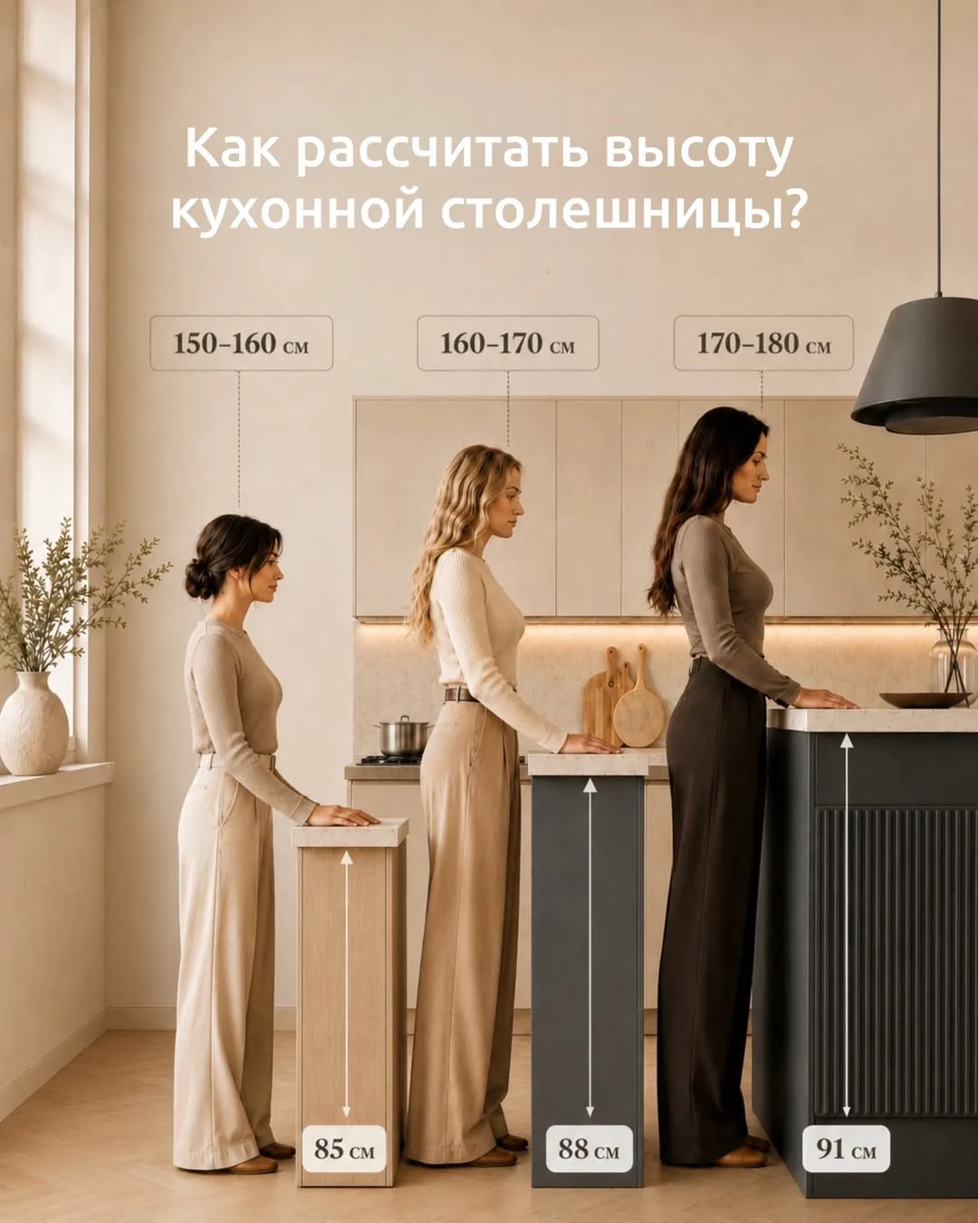 Высота кухонной столешницы относительно роста 👍