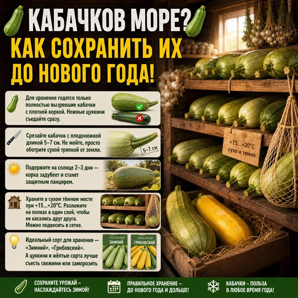 🥒 КАБАЧКОВ МОРЕ? КАК СОХРАНИТЬ ИХ ДО НОВОГО ГОДА! 🥒

Для хранения годятся только полностью вызревш