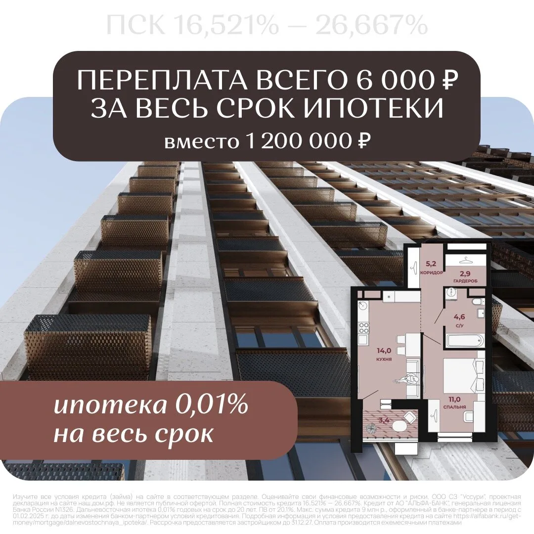 Переплата по ипотеке всего 6 000 руб за весь срок!

Квартиры в центре Хабаровска по ставке 0,01%

🏠