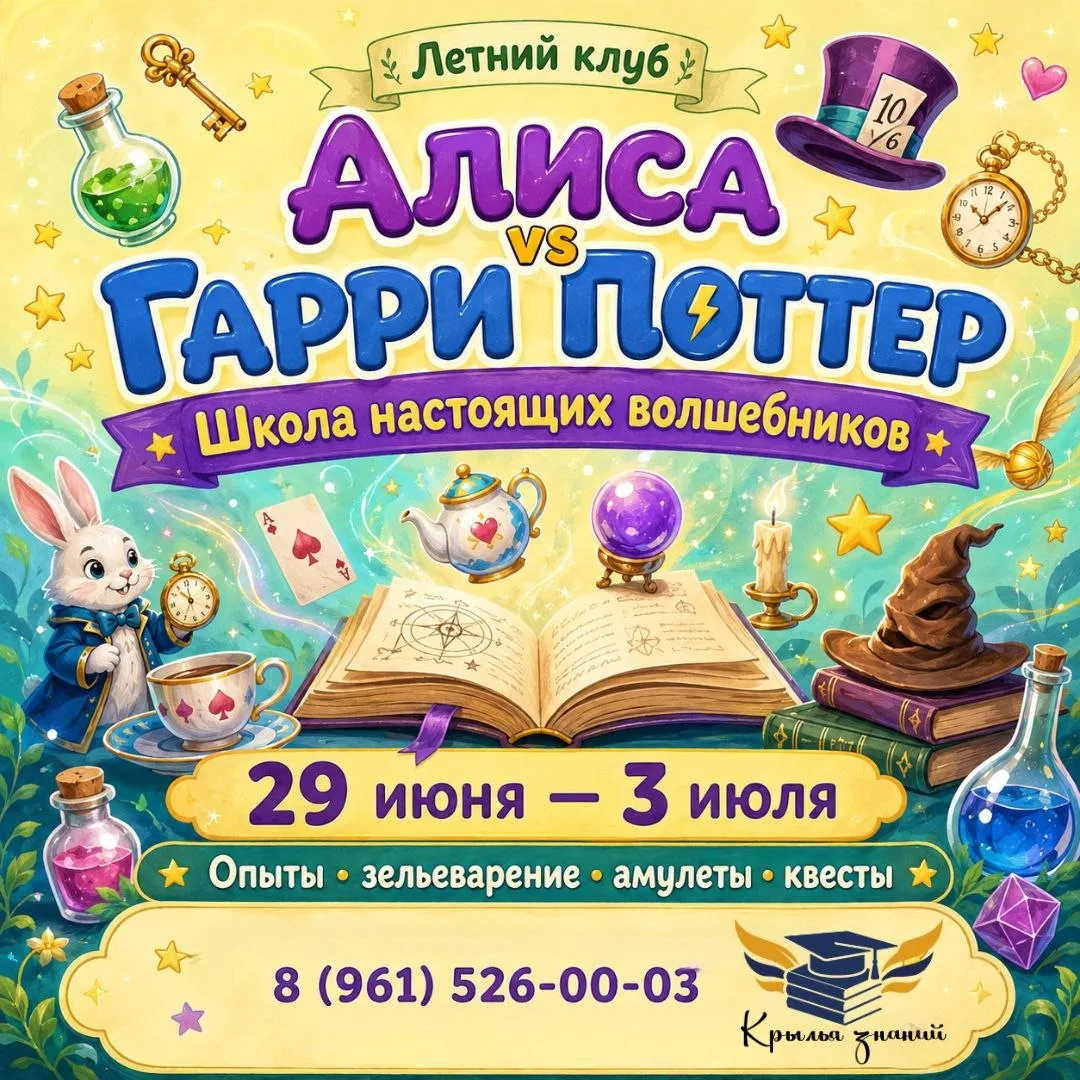 ✨ 29 июня – 3 июля | «Алиса vs Гарри Поттер: школа настоящих волшебников»

✌️В летнем клубе «Крылья 