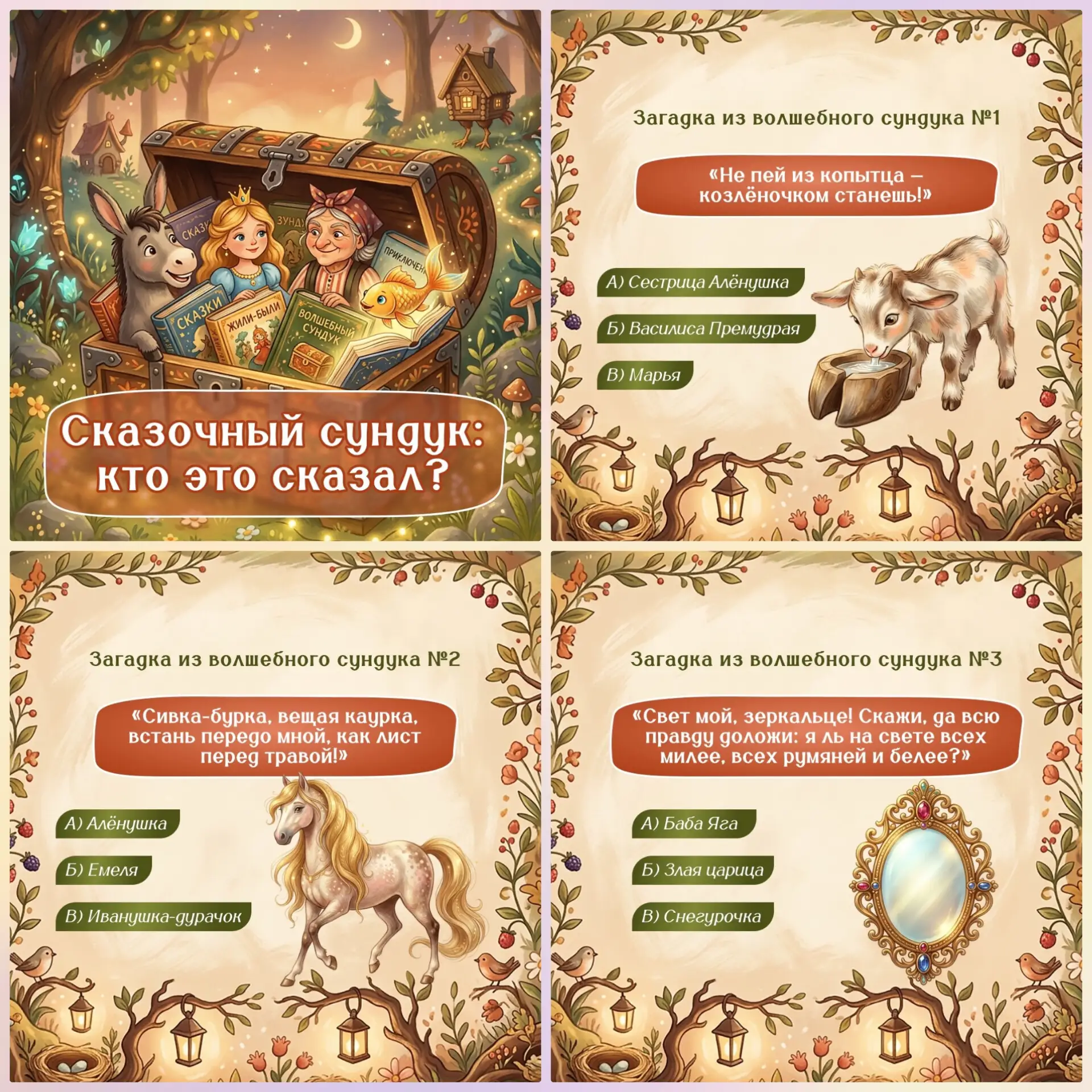 Отмечаем сегодня (7 июня) День Сказок! ✨ Волшебная сказочная викторина для вас! 👆🏼 Отвечайте на во