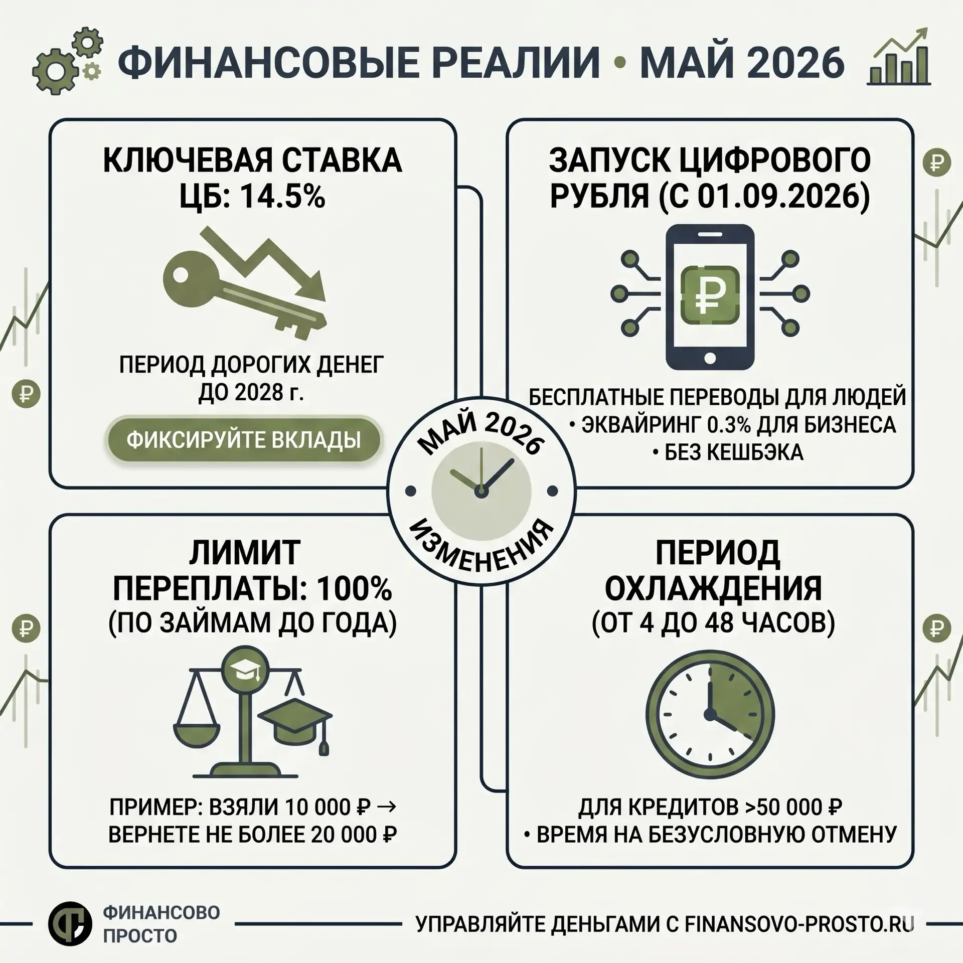 Финансовые реалии мая 2026: снижение ставок, лимиты по кредитам и запуск цифрового рубля! 💸📱

Экон