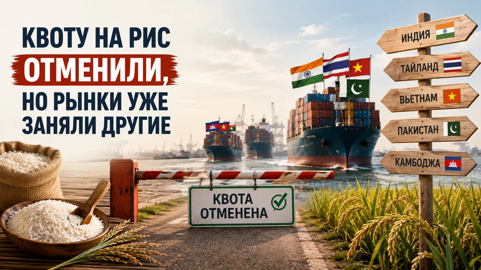 Квоту на рис отменили, но рынки уже заняли другие

Правительство полностью сняло экспортную квоту на