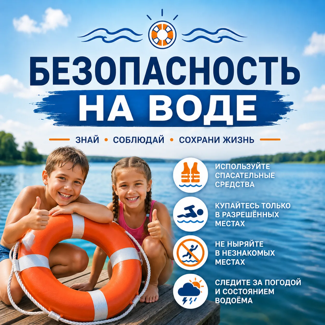 Правила поведения на воде в летний период 🌊☀️

Лето — время активного отдыха у водоёмов, но безопас