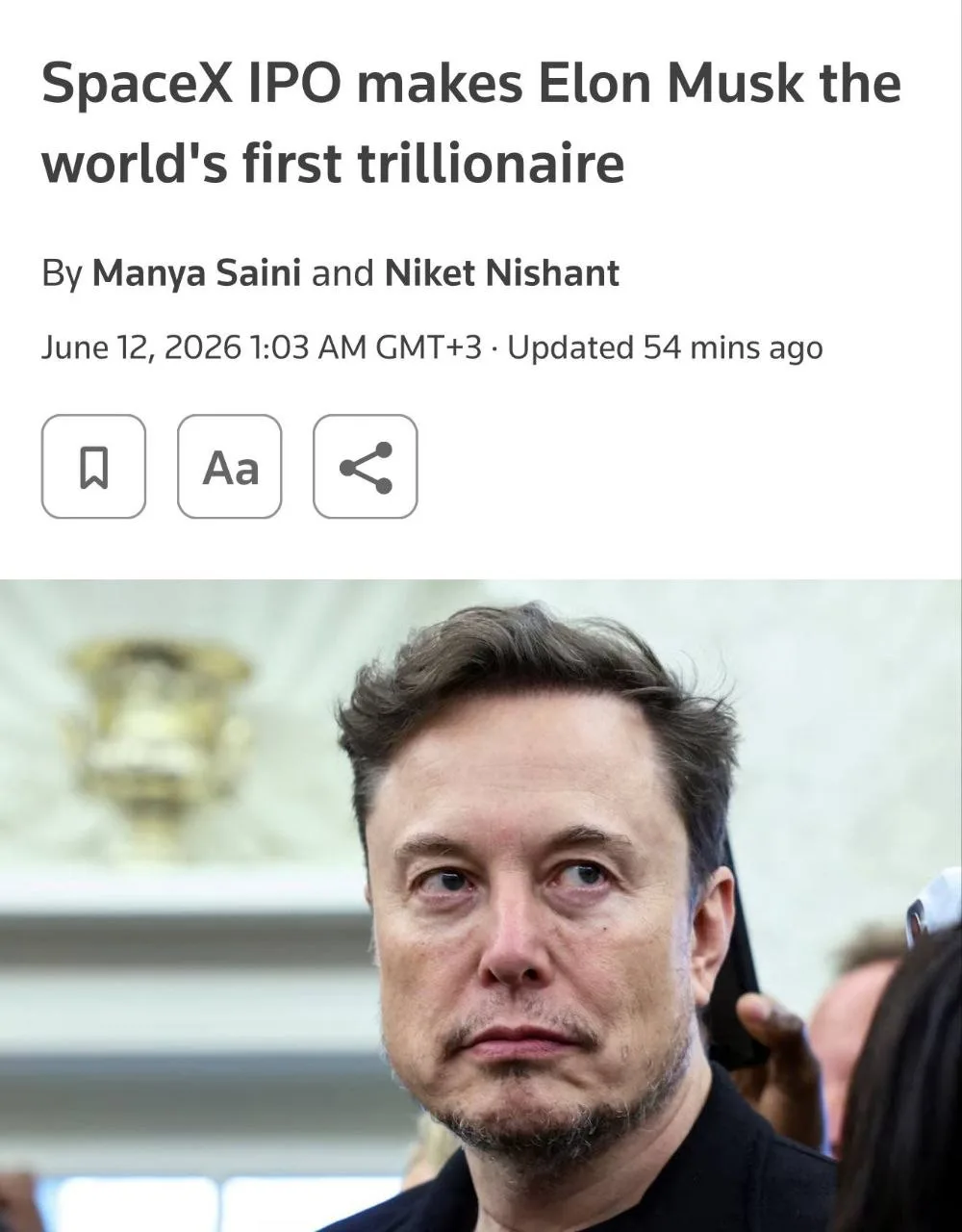 🗞🗞🗞 НОВОСТНОЙ ФОН НА УТРО!

▫️SpaceX провела крупнейшее в истории IPO. Илон Маск – первый триллио