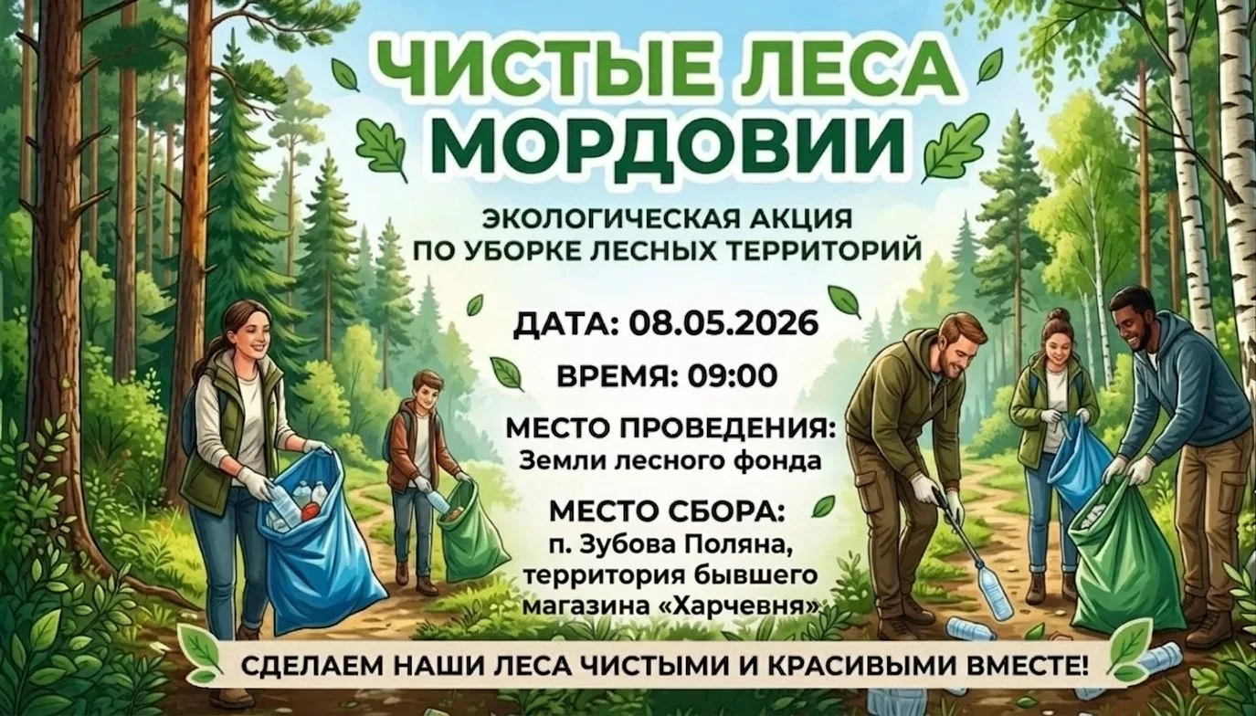 Присоединяйтесь к акции "Чистые леса Мордовии"! 🌳
Дорогие друзья и неравнодушные жители Мордовии!
Г