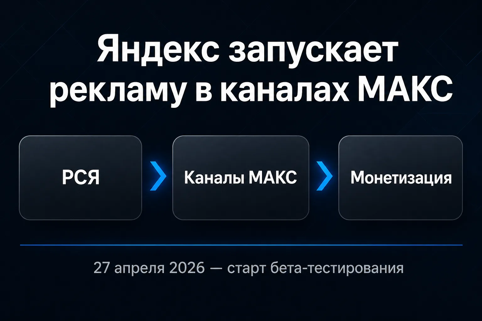 Яндекс запускает рекламу внутри каналов МАКС. 
27 апреля Яндекс объявил о бета-тестировании нового и