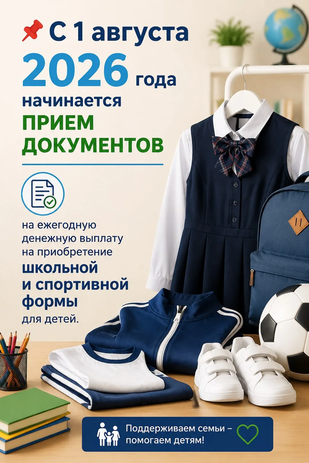Уважаемые родители!
📌 С 1 августа 2026 года начинается прием документов на ежегодную денежную выпла