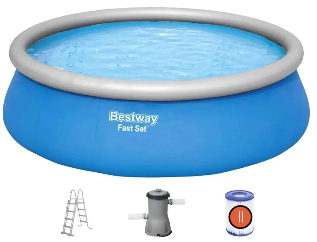 💦💦💦 Бассейн с надувным верхним кольцом Bestway, 457х122 см. с лестницей и фильтр-насосом.

⚙ Опис