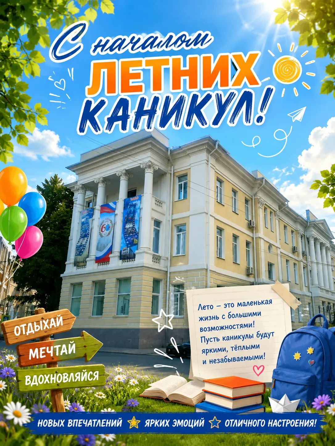 ☀️  С началом летних каникул! 🩴🩴

🌞Дорогие ребята, это ваше время — для радости, счастья и новых 