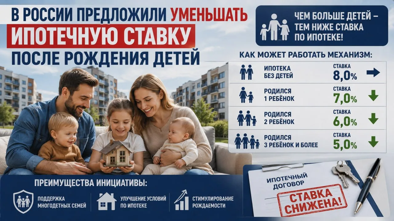 🇷🇺 В России предложили уменьшать ипотечную ставку после рождения детей

Председатель комиссии Обще