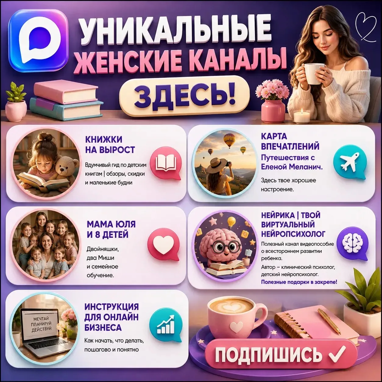 Уникальные женские каналы здесь:

📚 Книжки на вырост 

   📌 Вдумчивый гид по детским книгам | обзо