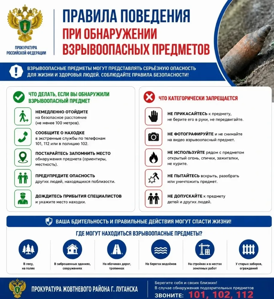 ⚠️ Важная информация: правила поведения при обнаружении взрывоопасных предметов
Опасные находки (сна