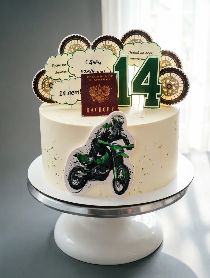 🏍️ 14 лет — и полный газ вперед!

Торт для юного гонщика, который живет мотоциклами. Внутри нежная 