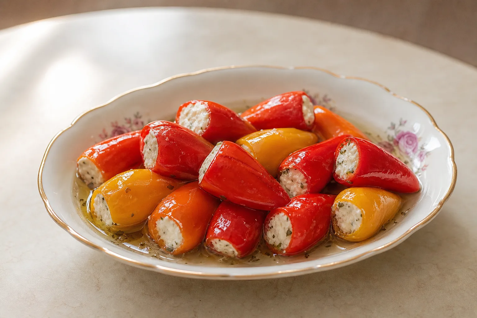 Сливочные перцы в маринаде
— Нежные маринованные мини-перцы с сырной начинкой — идеальная холодная з