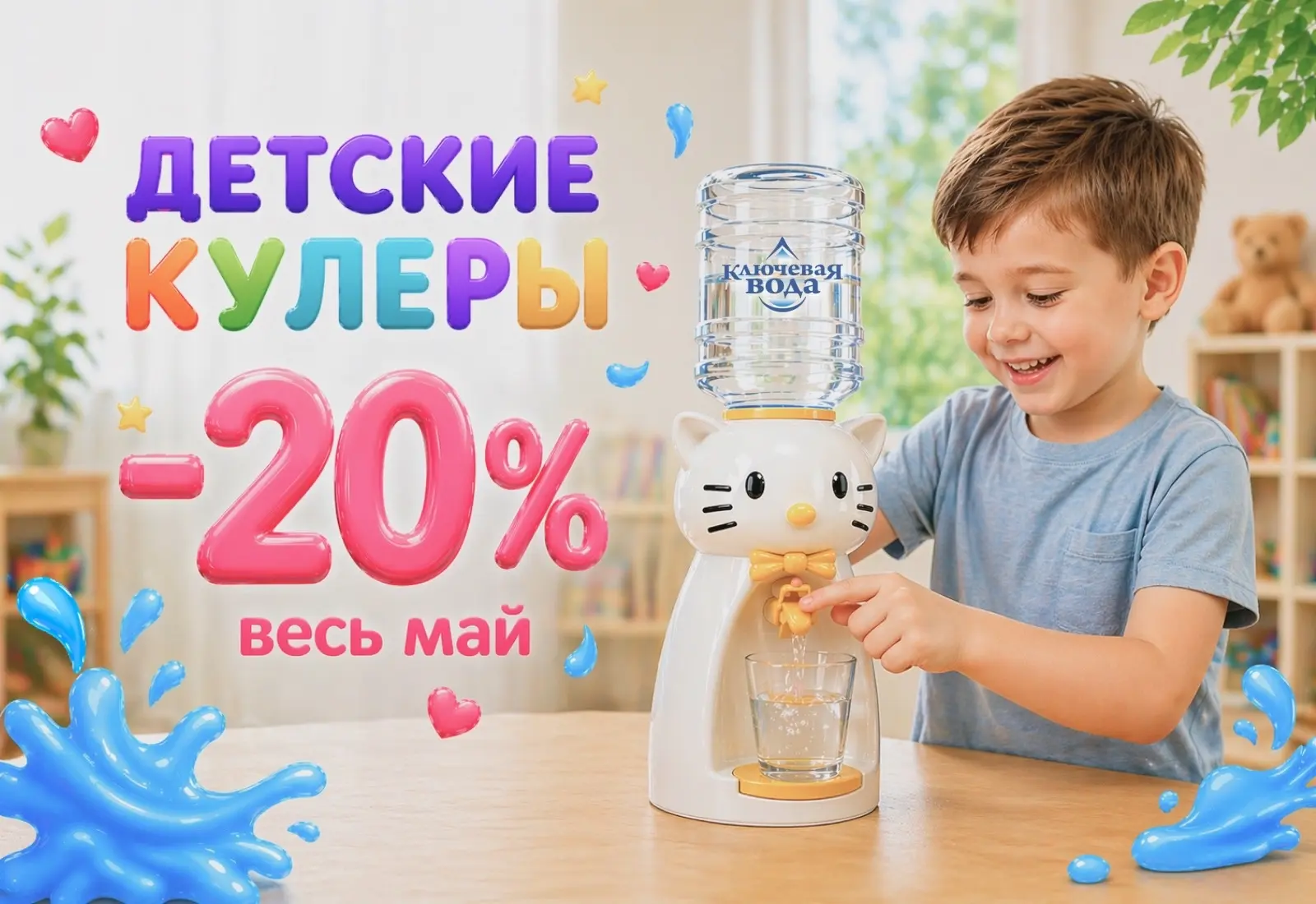 ✨ Весь май дарим скидку 20 % на детские кулеры — пусть пить воду станет веселее! ✨

Яркие, удобные и