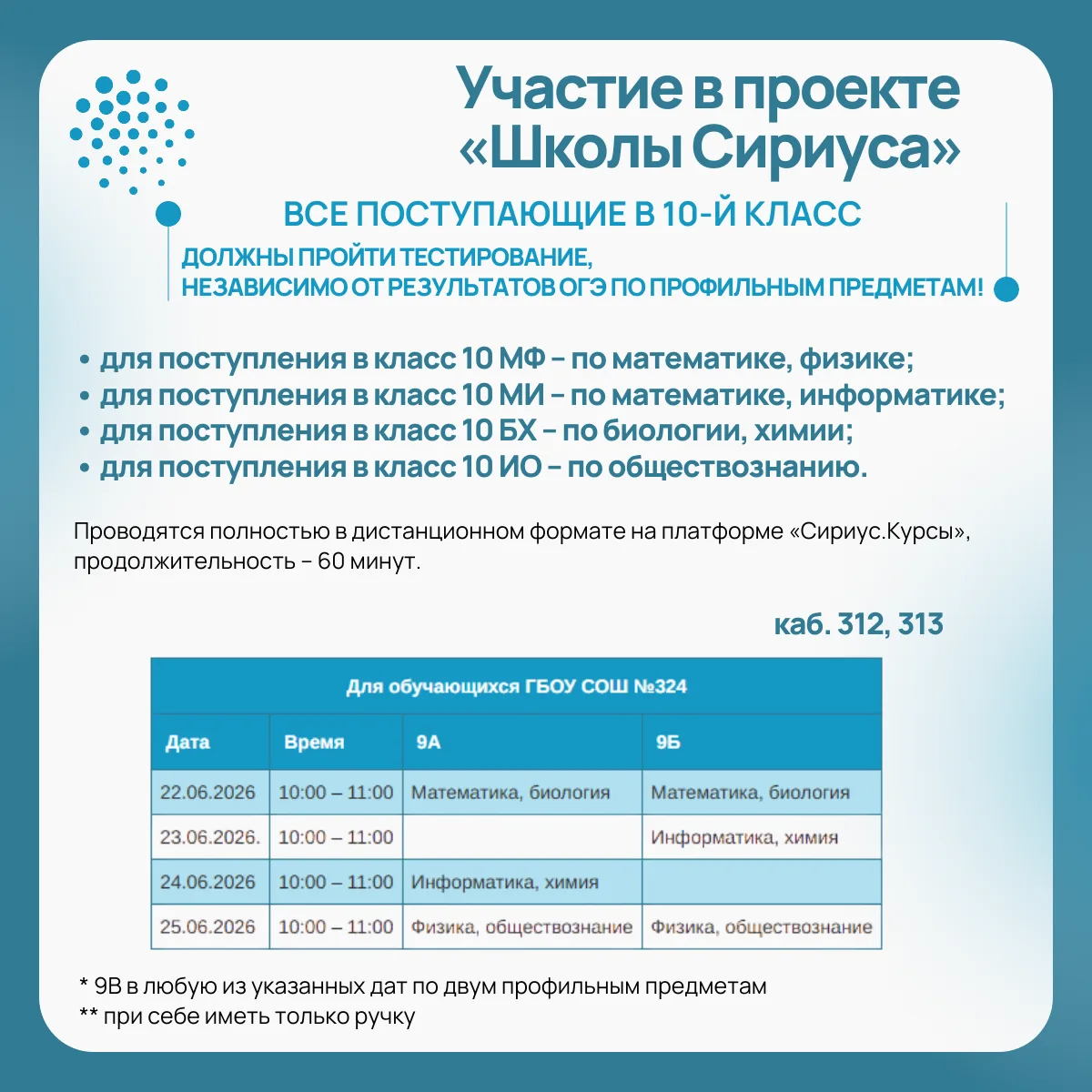 Уважаемые выпускники 9-х классов ГБОУ СОШ № 324 Курортного района Санкт-Петербурга!

Информируем вас
