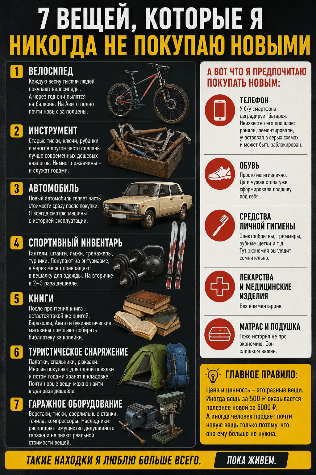 💰 7 вещей, которые я никогда не покупаю новыми
С возрастом заметил одну закономерность. Скупой плат