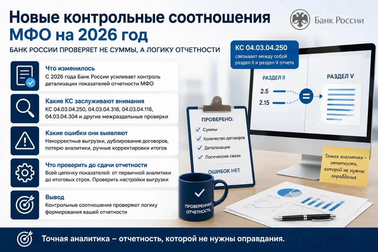 Новые контрольные соотношения МФО на 2026 год: Банк России начинает проверять детализацию портфеля г