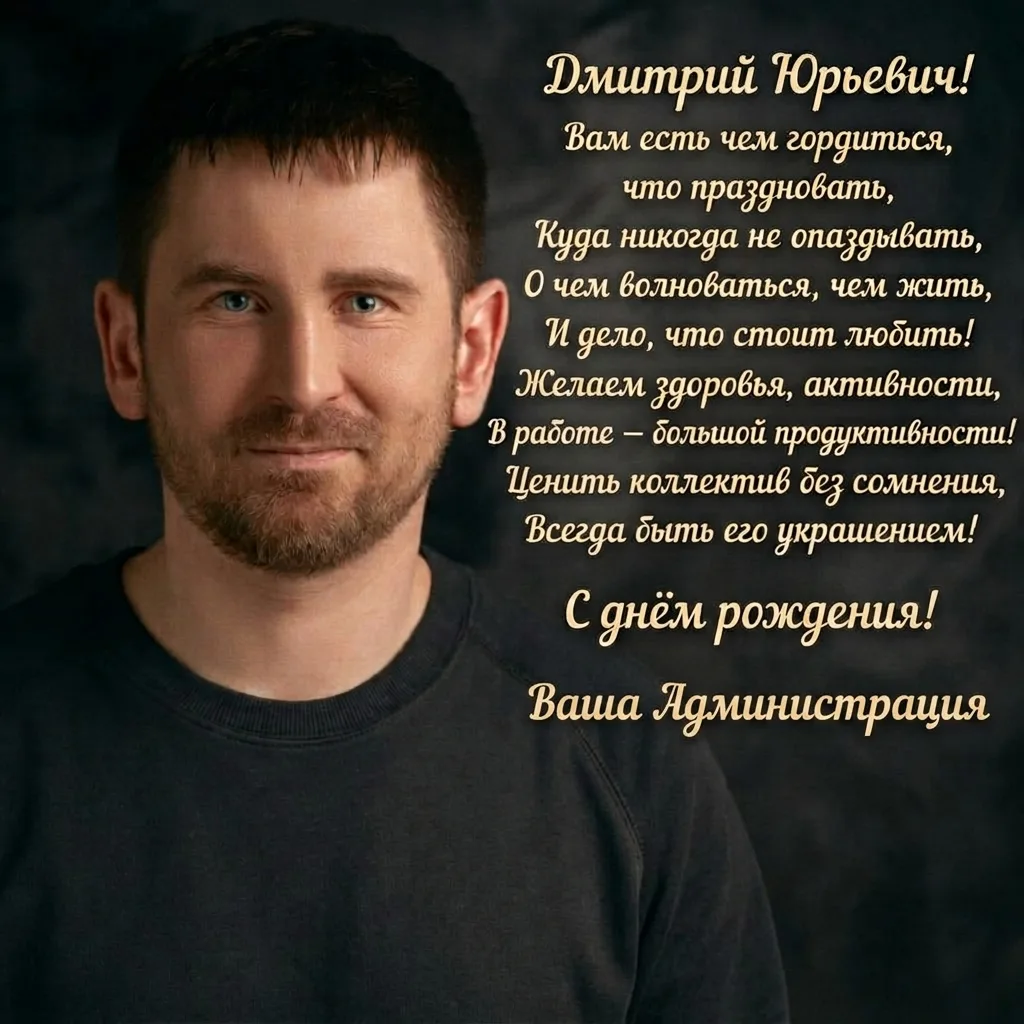 Уважаемый Дмитрий Юрьевич!

Примите искренние поздравления с Днём рождения!

Ваш профессионализм, от