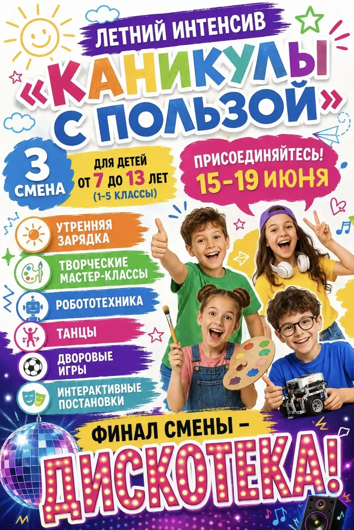 💫Успейте присоединиться к 3-й, завершающей смене летнего интенсива «Каникулы с пользой»!

🎊Интерес
