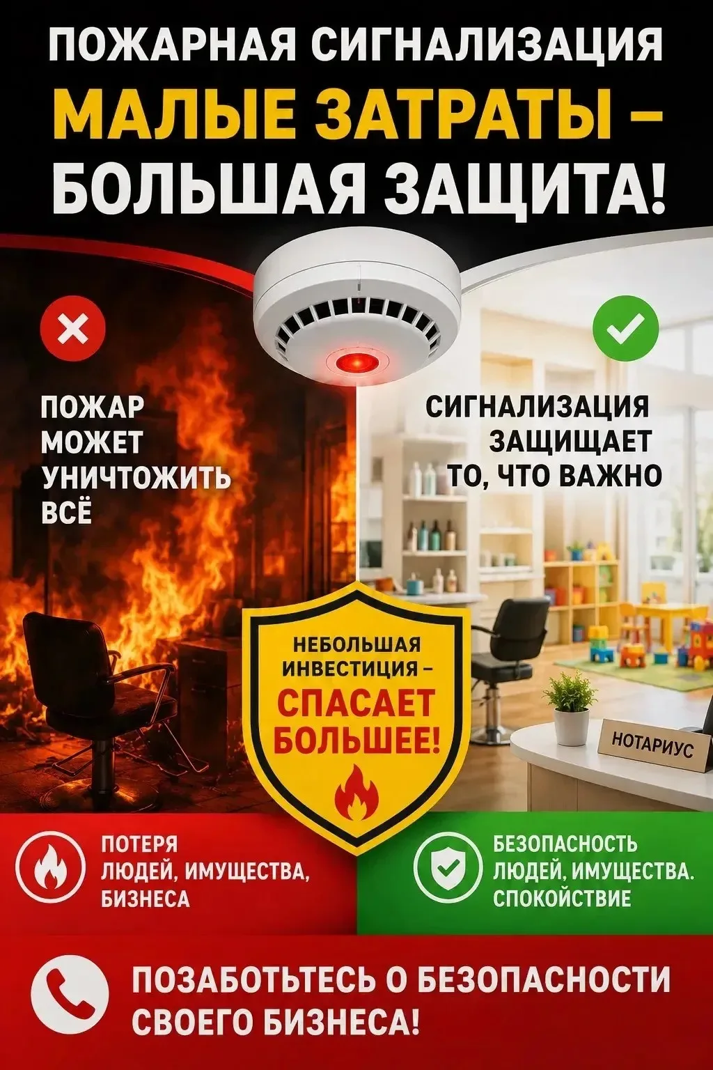 - Зачем нужна пожарная сигнализация в маленькой парикмахерской или детской комнате? 🤔 
Ответ: Чтобы