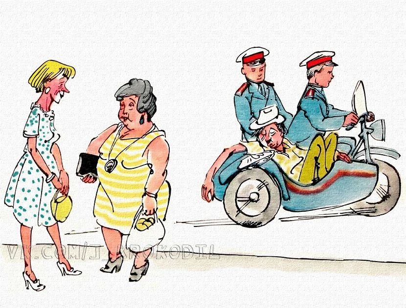 — Такой большой, а его все еще возят в коляске!
1963 г. Ю. Узбяков
Карикатура. Журнал «Крокодил».