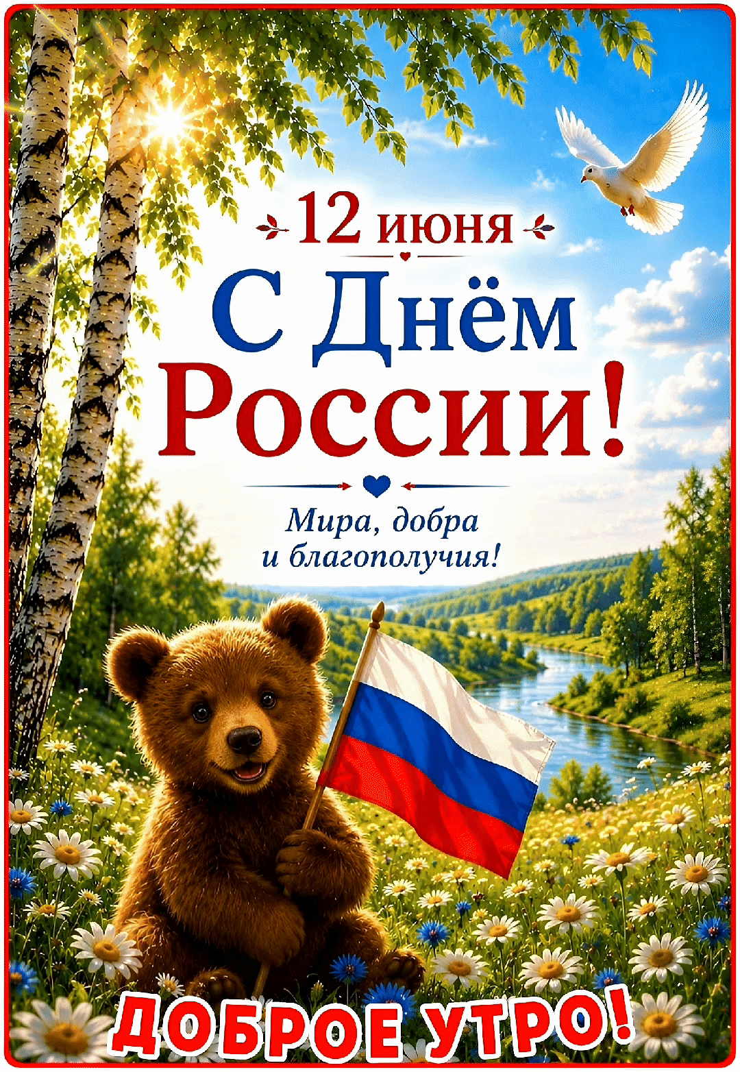 🌞ДОБРОЕ УТРО. С ПРАЗДНИКОМ, РОССИЯ!
Россия, наша дорогая,
Державы больше нет такой,
Да нам и не нуж