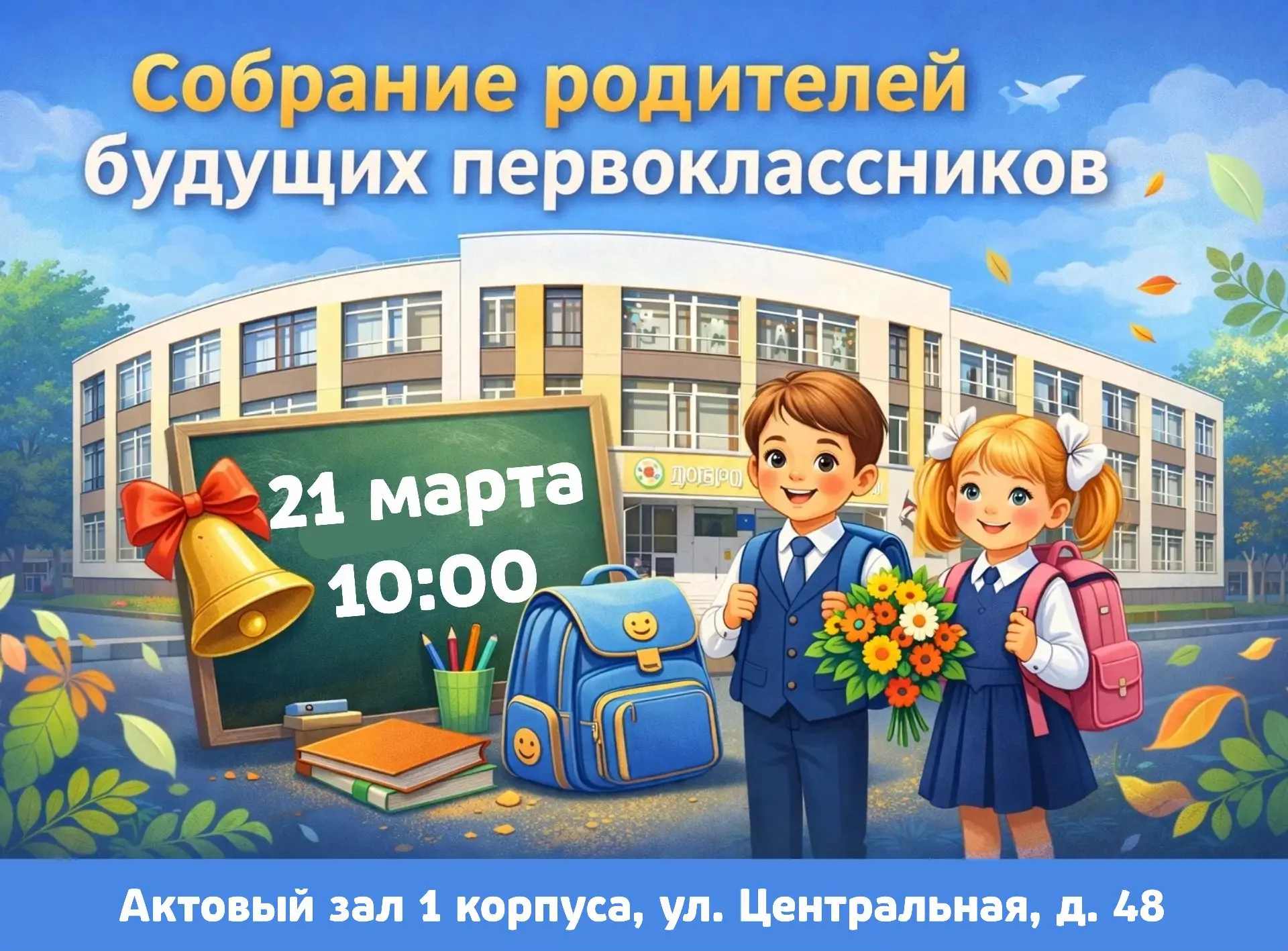 Уважаемые родители будущих первоклассников!   Приглашаем вас на собрание, которое состоится 21 марта