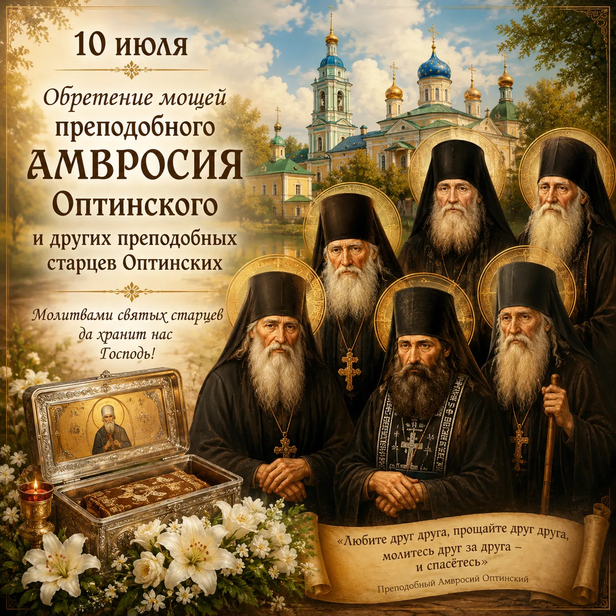 10 июля — Обретение мощей преподобного Амвросия Оптинского и других преподобных старцев...