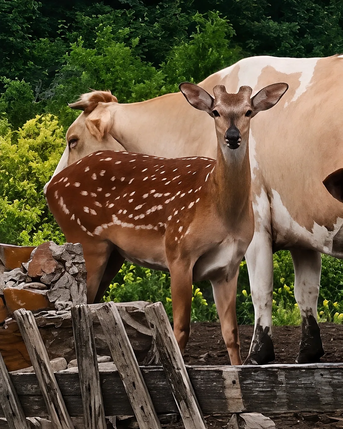 🦌 Белая Калитва. Коровы привели с пастбища олениху, и она уже два месяца живёт вместе со стадом. Её