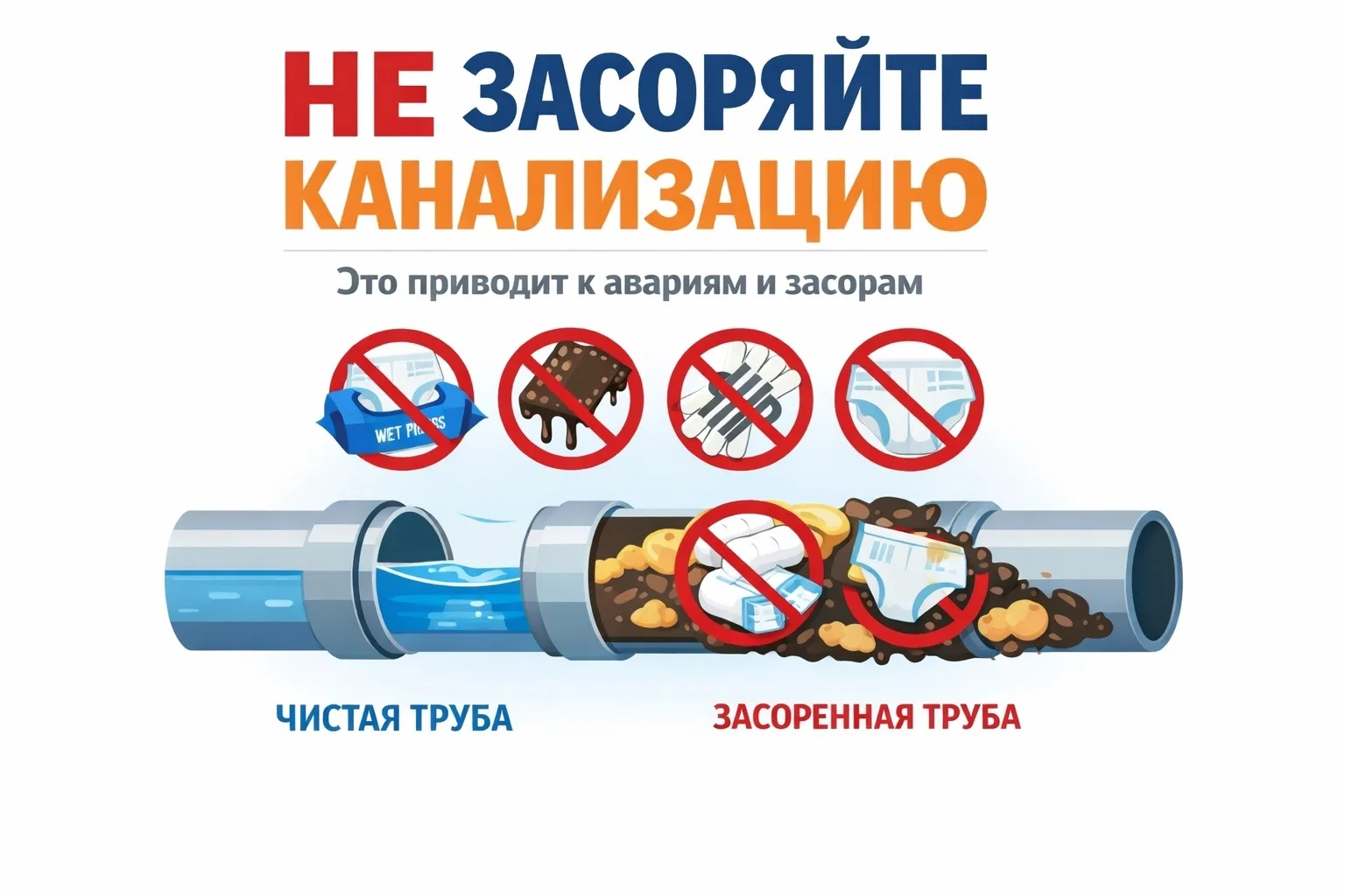 Стоп-засор! Что нельзя отправлять в канализацию🚫

В канализацию выбрасывают предметы и вещества, ко