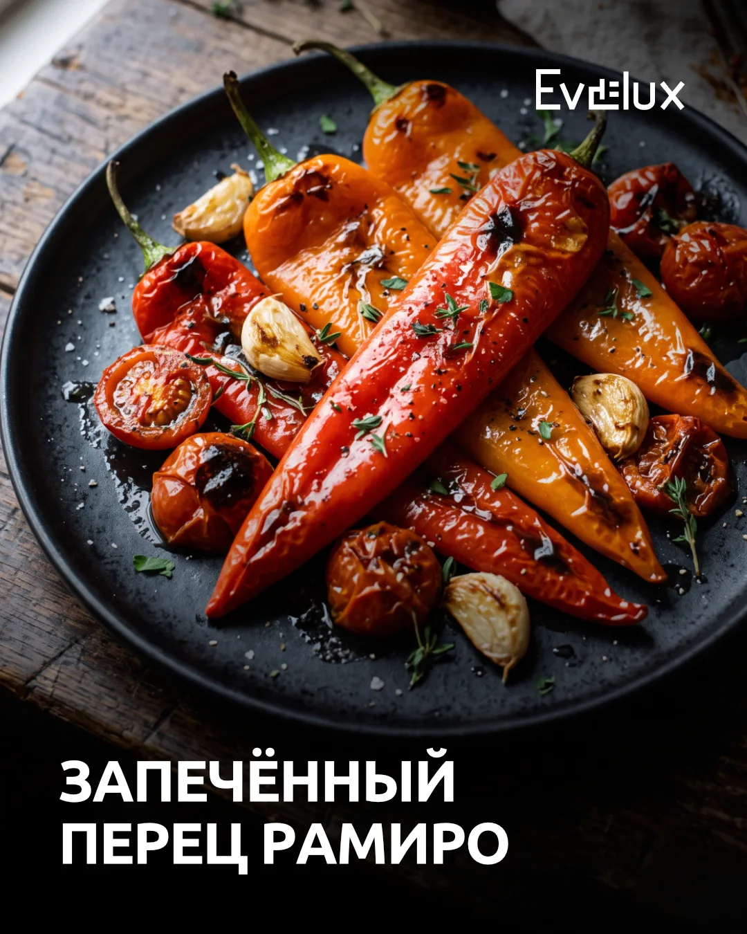 Запечённые перцы рамиро с чесноком и томатами черри — это сочное, ароматное блюдо, где ...