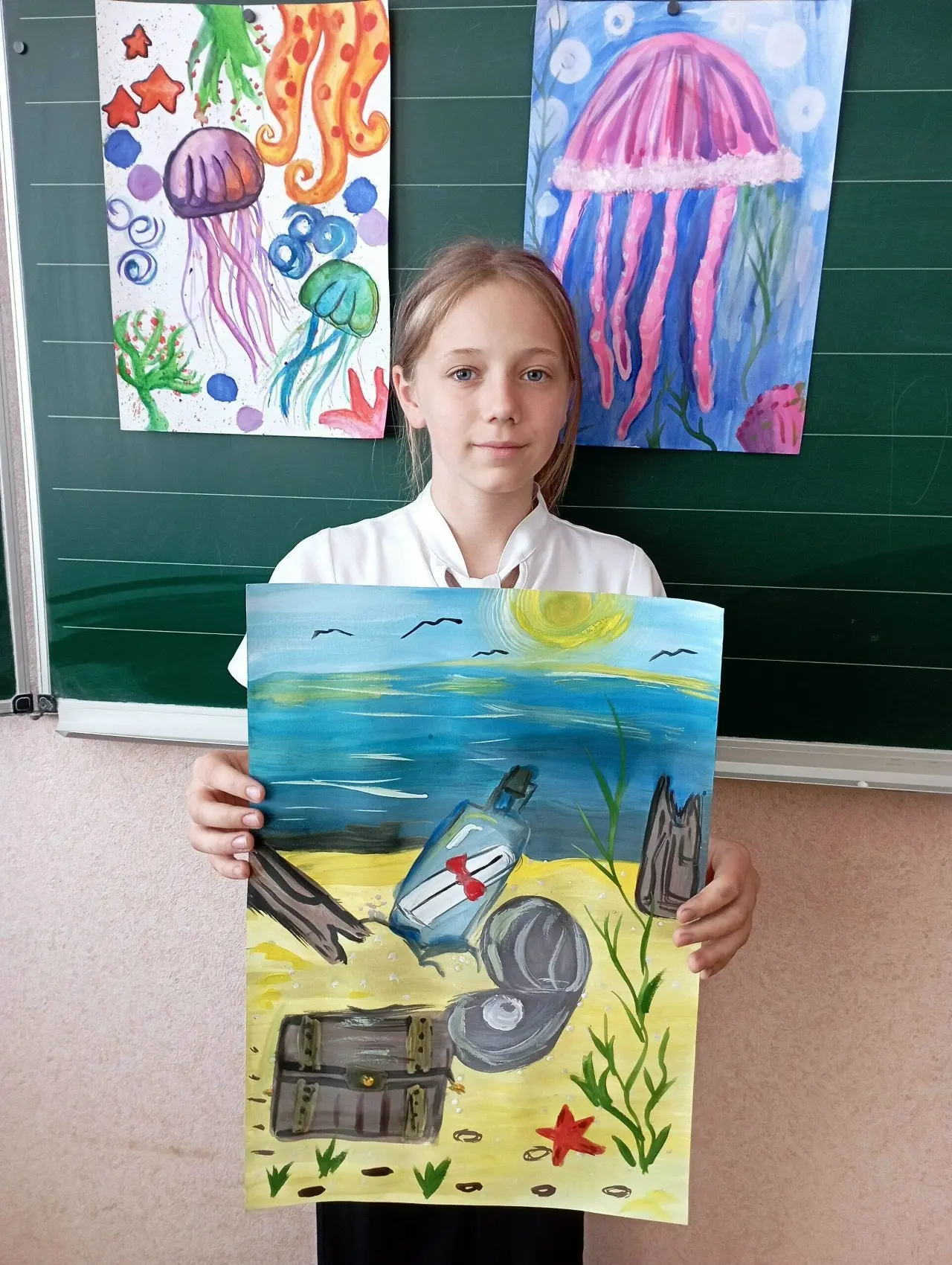 🐳🐙🐬Рисунки с внутришкольной выставки "Подводные чудеса"🐬🐠🐡