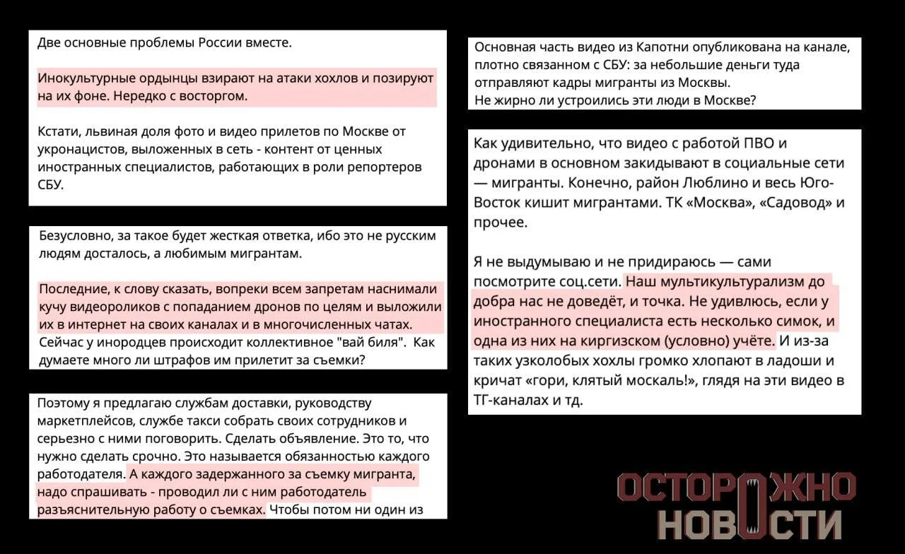 Правые блогеры нашли виновных в атаках БПЛА на Москву — это мигранты.

После атаки БПЛА на Москву Z-