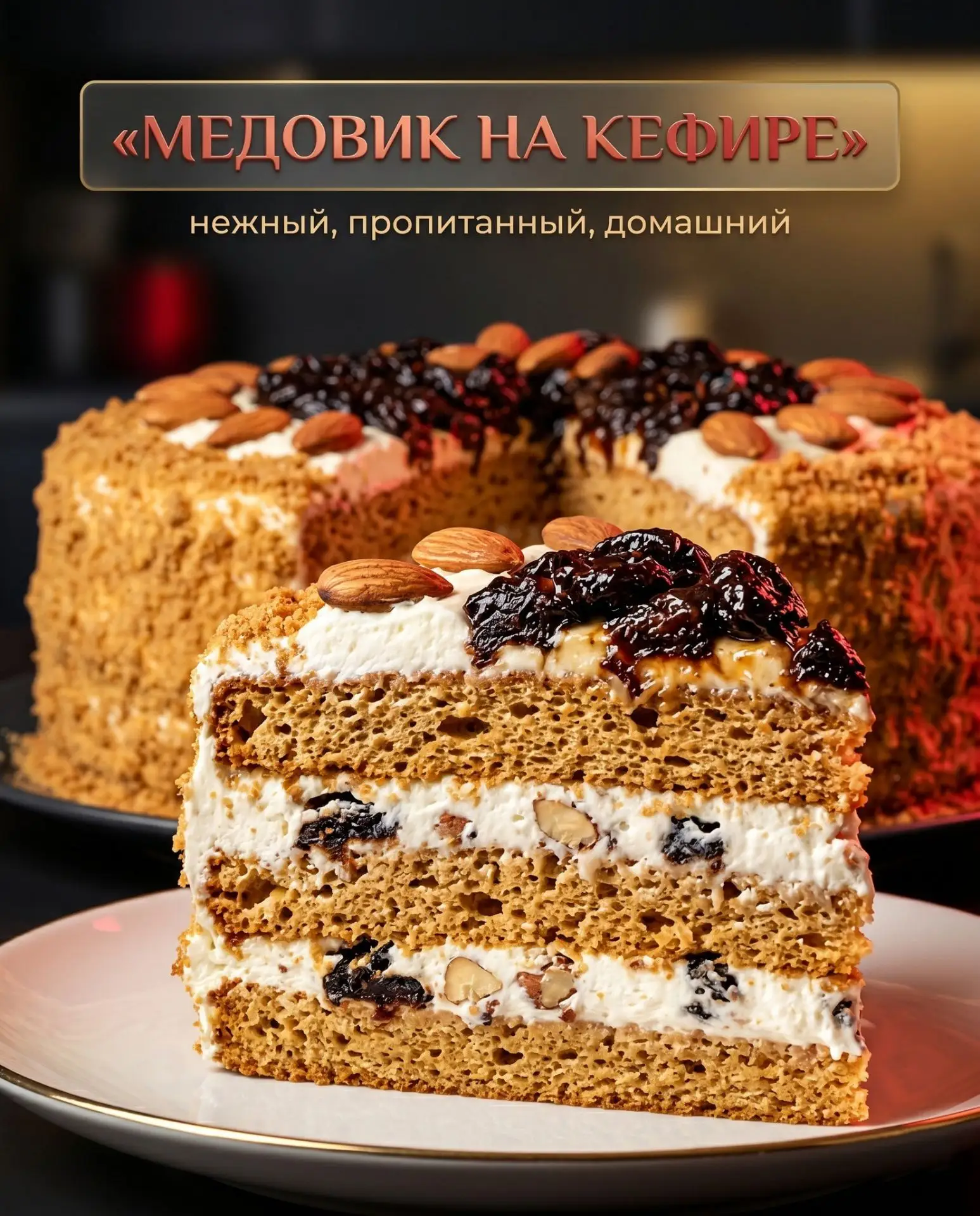 🍯 Медовик на кефире
Невероятно нежный, мега-пропитанный и такой домашний! 💛 Этот торт с насыщенным