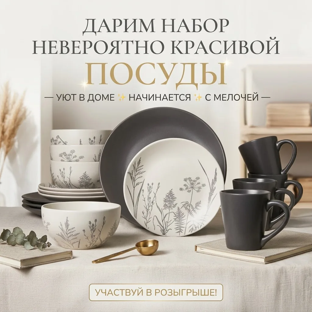 ✨ Дарим набор невероятно красивой посуды - уют в доме начинается с мелочей✨