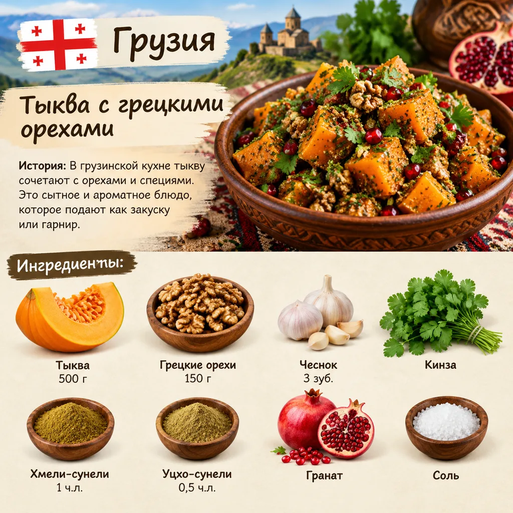 Грузия: Тыква с грецкими орехами