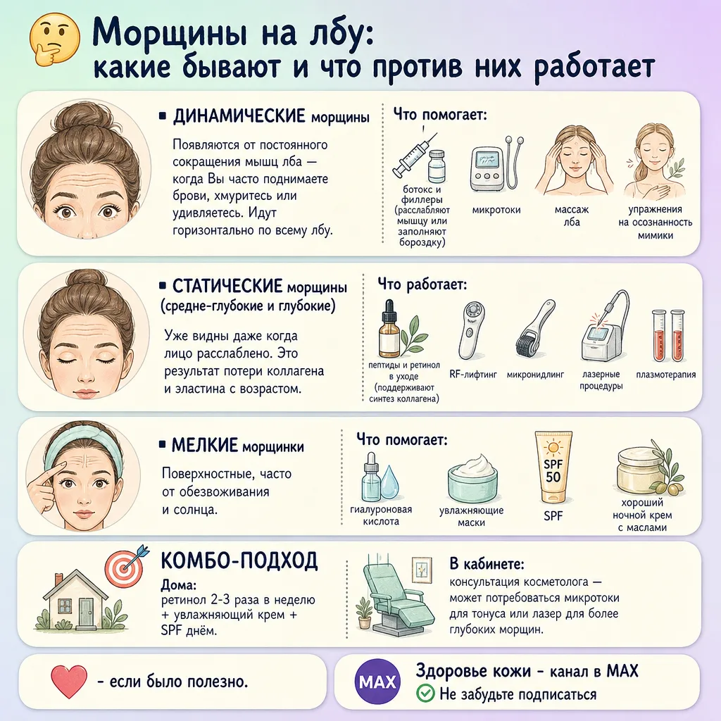 🤔 Морщины на лбу: какие бывают и что против них работает