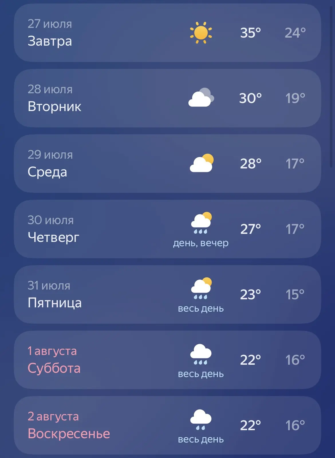 🌥️ Прогноз на ближайшие 7 дней