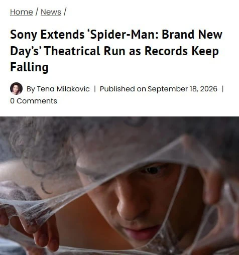 🕸 Кинотеатральный прокат «Человека-Паука 4: Новый День» был продлён до 16 ноября