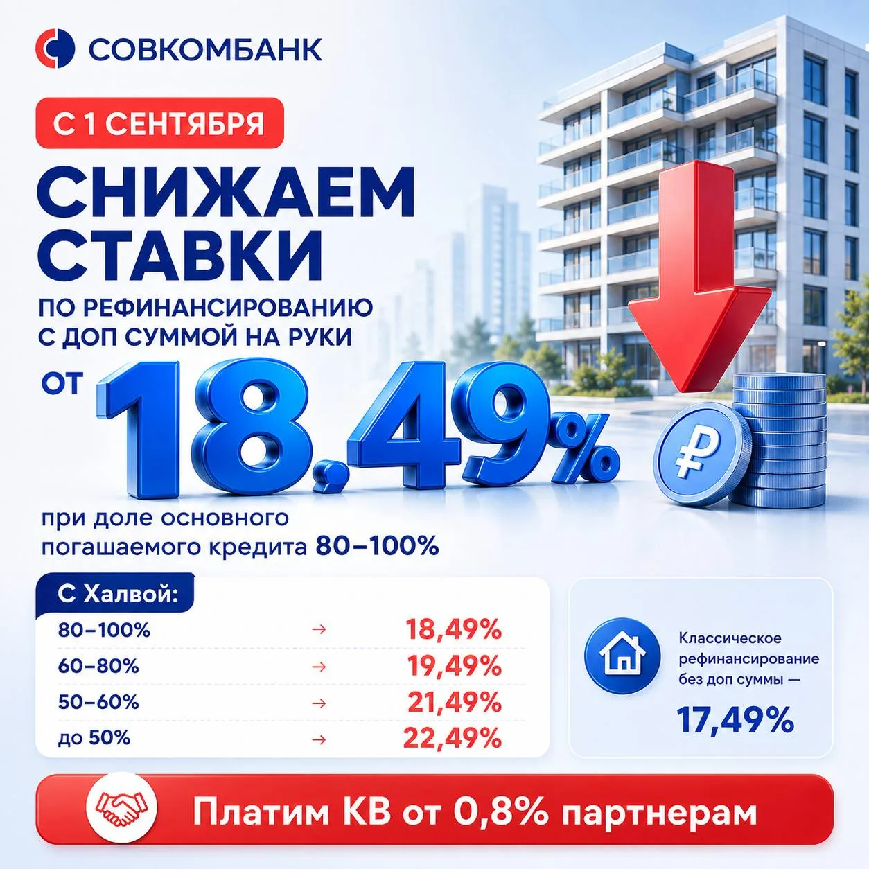 🔥 С 1 сентября — снижаем ставки по рефинансированию с доп суммой!