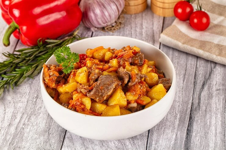 Тушенная картошка со свининой на сковороде