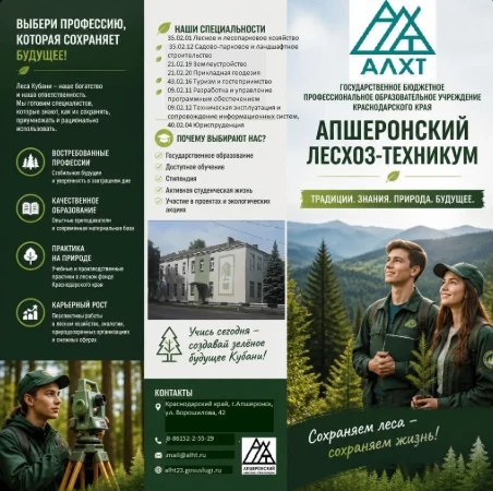 🌲🎓 Выбери профессию, которая сохраняет будущее!
Апшеронский лесхоз-техникум приглашает абитуриенто