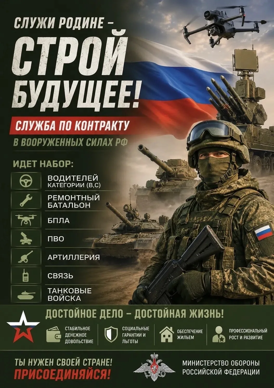 ❗❗ Срочно - Добровольцы на контракт с МО РФ - Самые высокие выплаты + льготы от государ...