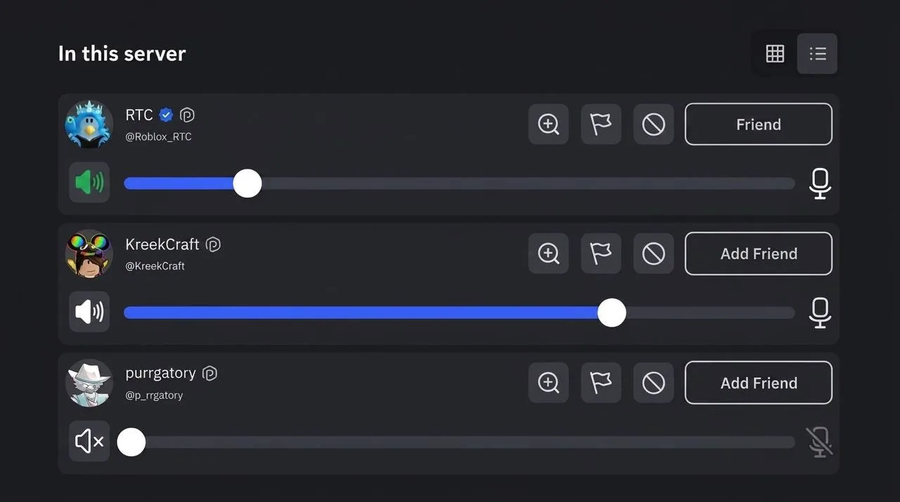 🔉 Roblox добавили удобную настройку голосового чата

Теперь можно регулировать отдельно громкость к