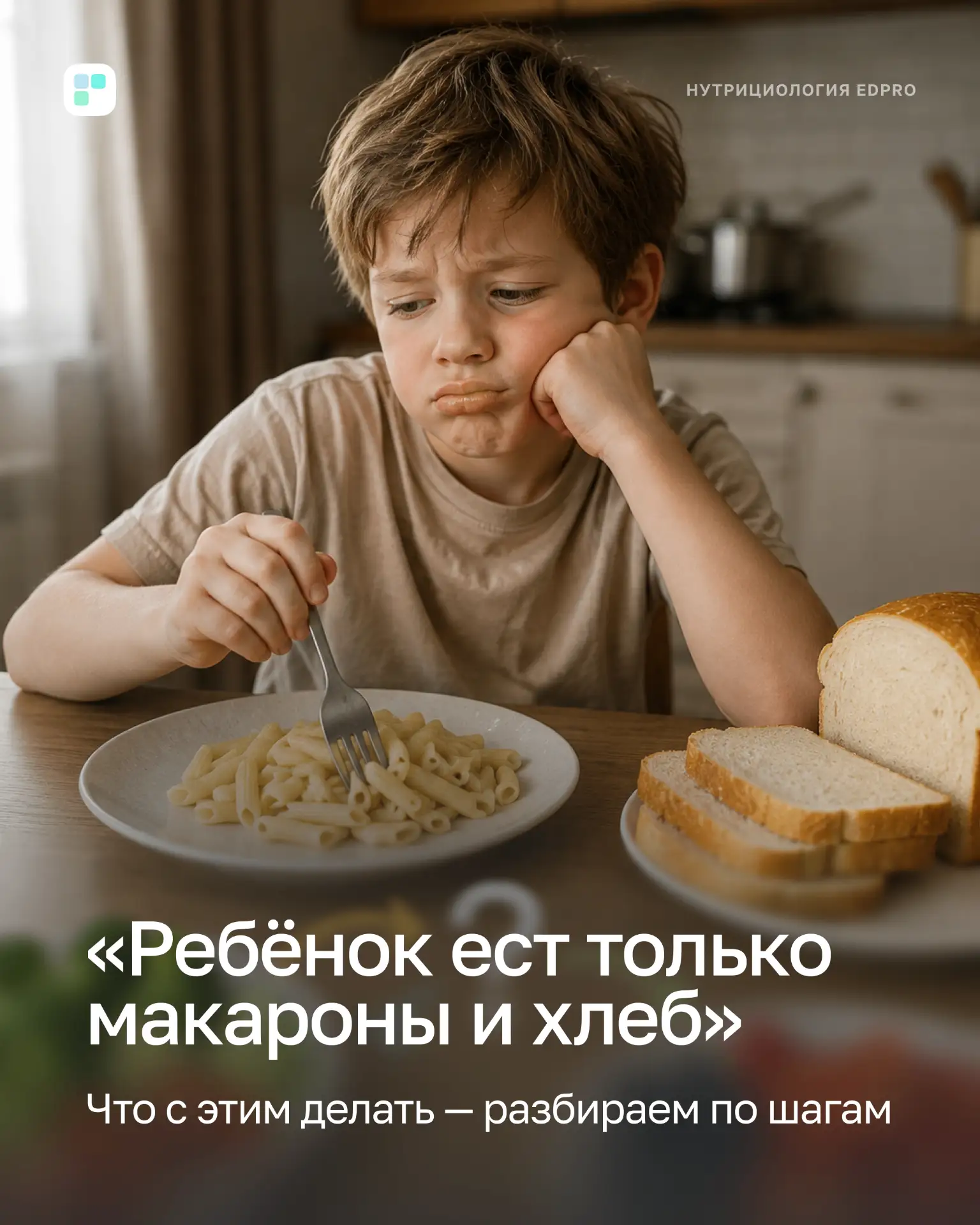 Макароны на завтрак, макароны на обед, макароны на ужин. Овощи? «Фу, не буду» 😐

Если это про вашег