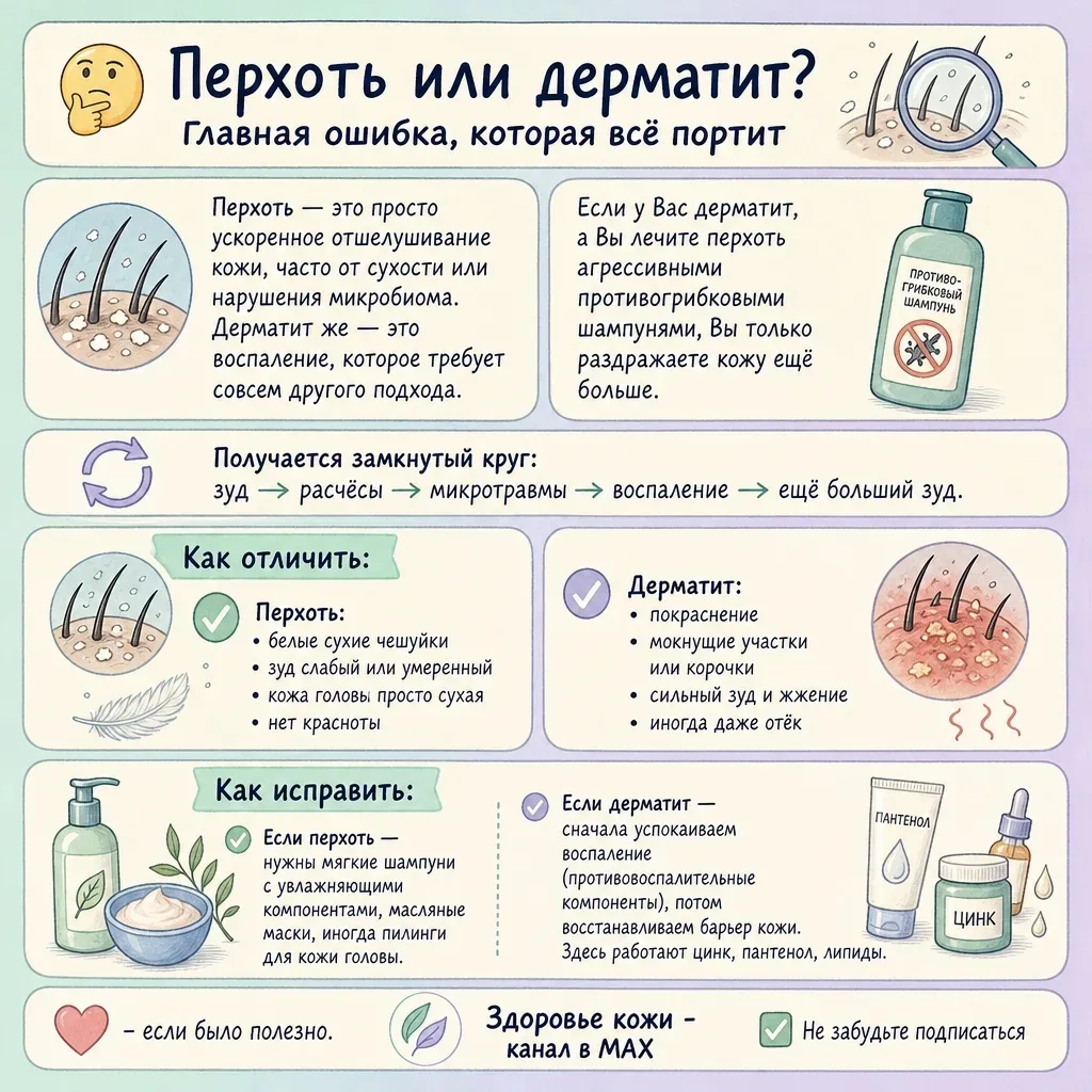 Тонкая грань между перхотью и дерматитами на коже головы