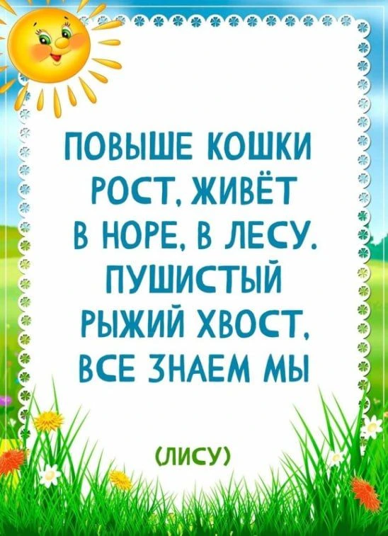 Мы подготовили восемь карточек с загадками   В них мы спрятали животных и птиц, которых можно встрет
