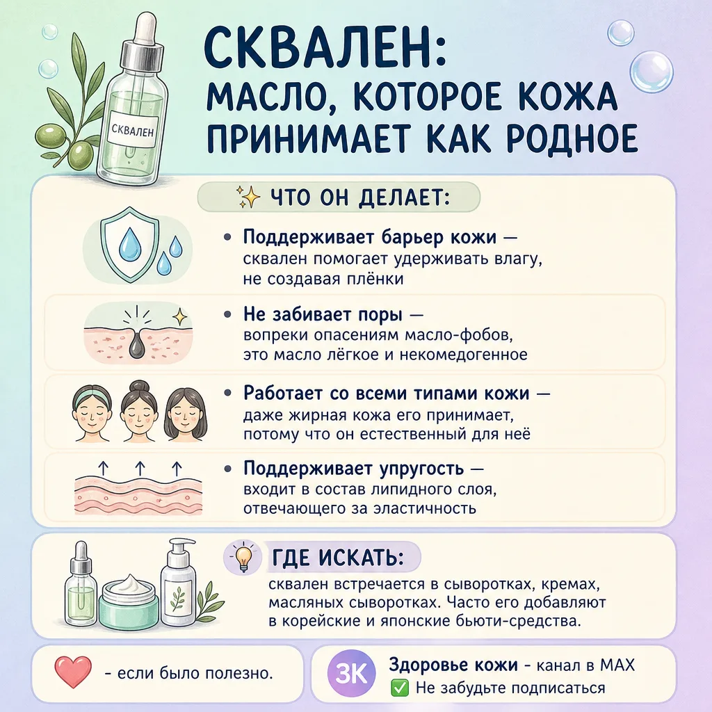🌾 Сквален в уходе — масло, которое кожа узнаёт как своё